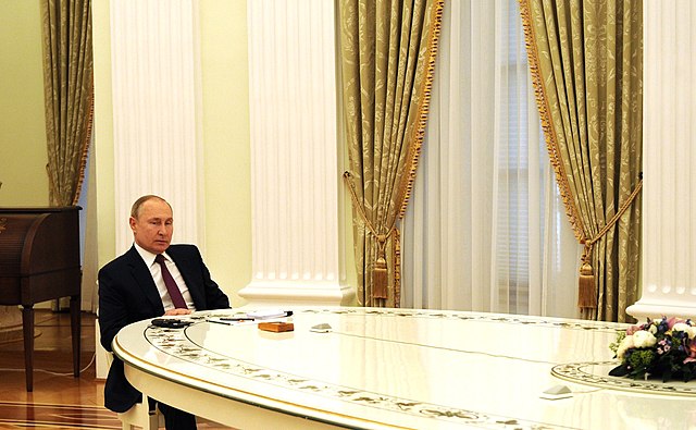 President of Russia Vladimir Putin at a meeting Federal Chancellor of Germany Olaf Scholz in the Kremlin in Moscow.