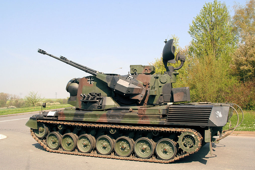 A Gepard anti-aircraft gun (Hans-Hermann https://commons.wikimedia.org/wiki/File:Gepard_1a2_sideview.jpgBühling, CC BY-SA 2.0 DE , via Wikimedia Commons). Source: https://commons.wikimedia.org/wiki/File:Gepard_1a2_sideview.jpg