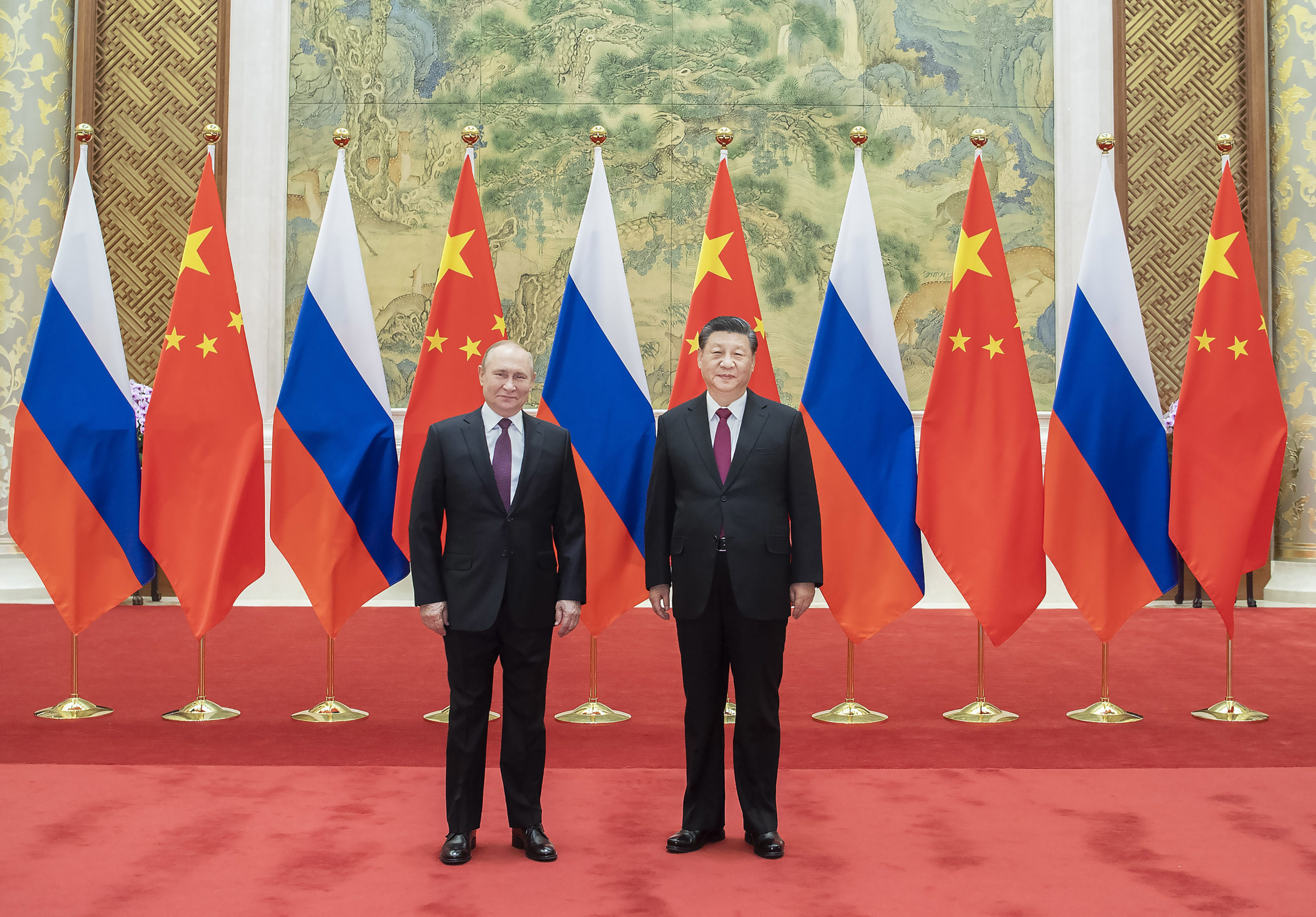 Russian President Vladimir Putin and President Xi Jinping in Beijing before the Beijing Winter Olympics (Hua Chunying). 