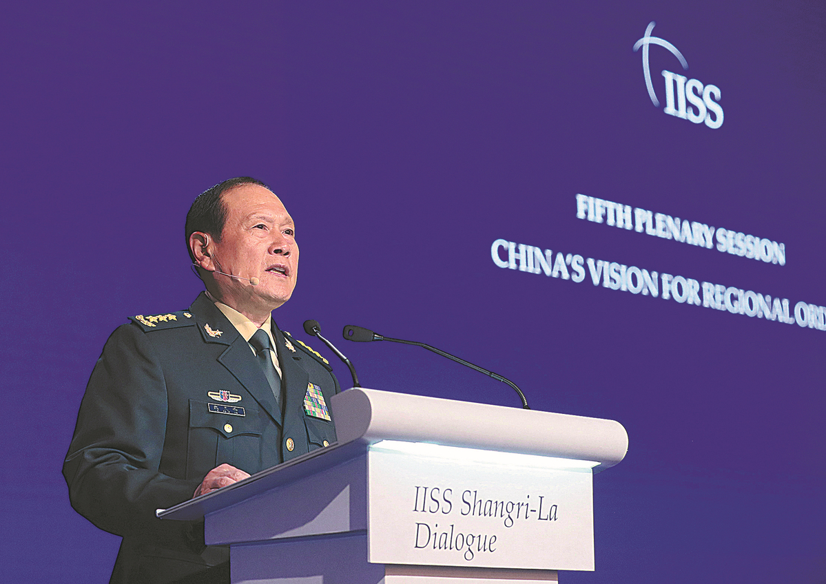 Chinese Defense Minister General Wei Fenghe said at the Shangri-La Dialogue in Singapore (Chen Mingjian). Source: https://twitter.com/ChenMingjian_CN/status/1536303838608740353