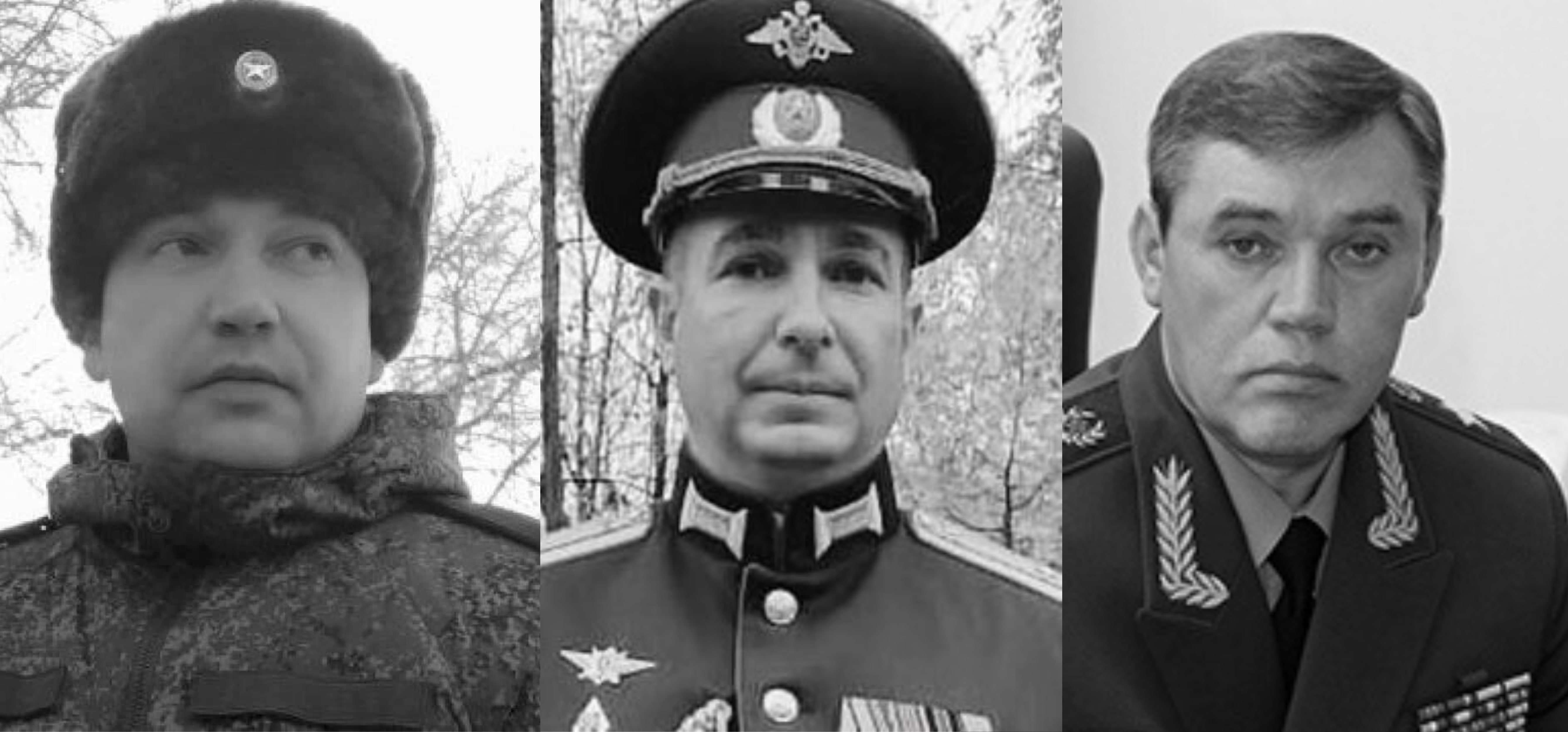 From left to right: General Vitaly Gerasimov (dead), Lt. Col. Vadim Gerasimov (dead), and General Valery Gerasimov (Alive) (Complied photographs from Ukraine News Now, Mike Sington, Mil.ru). Source: https://twitter.com/MikeSington/status/1534915885101592576 Form left to right: General Vitaly Gerasimov (dead), Lt. Col. Vadim Gerasimov (dead), and General Valery Gerasimov (Alive) (Complied photographs from Ukraine News Now, Mike Sington, Mil.ru). Sources: https://commons.wikimedia.org/wiki/File:Valery_Gerasimov_(2013-03-09).jpg https://twitter.com/NewUkraineNews/status/1500955389835153408 https://twitter.com/MikeSington/status/1534915885101592576