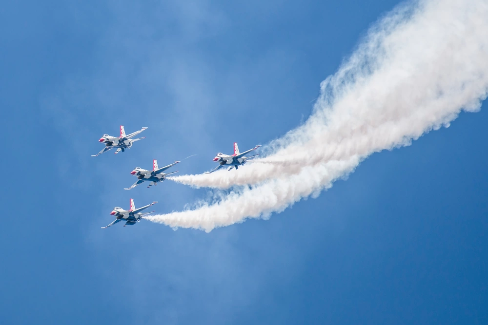 The Thunderbirds, officially known as the U.S. Air Force Air Demonstration Squadron, performs precision aerial maneuvers to demonstrate the capabilities the F-16 Fighter Falcon, the Air Force’s premier multi-role fighter jet, Scott Air Force Base, Ill., June 9, 2017.