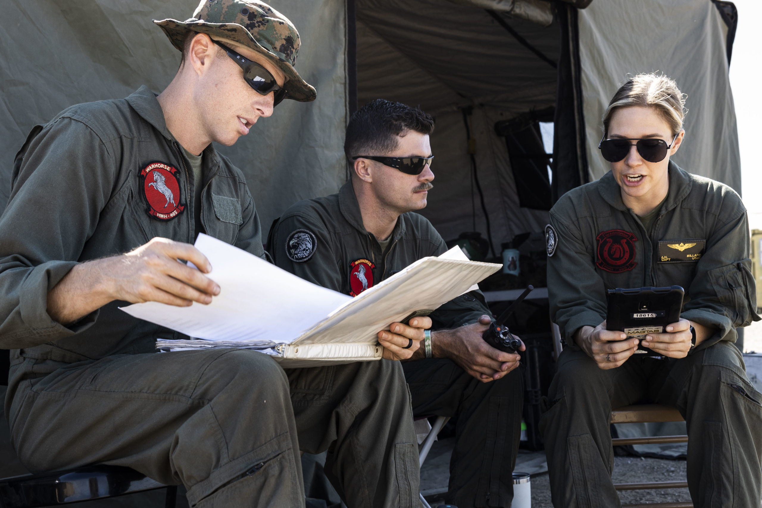 Marines discussing flight operations during Summer Fury 22
