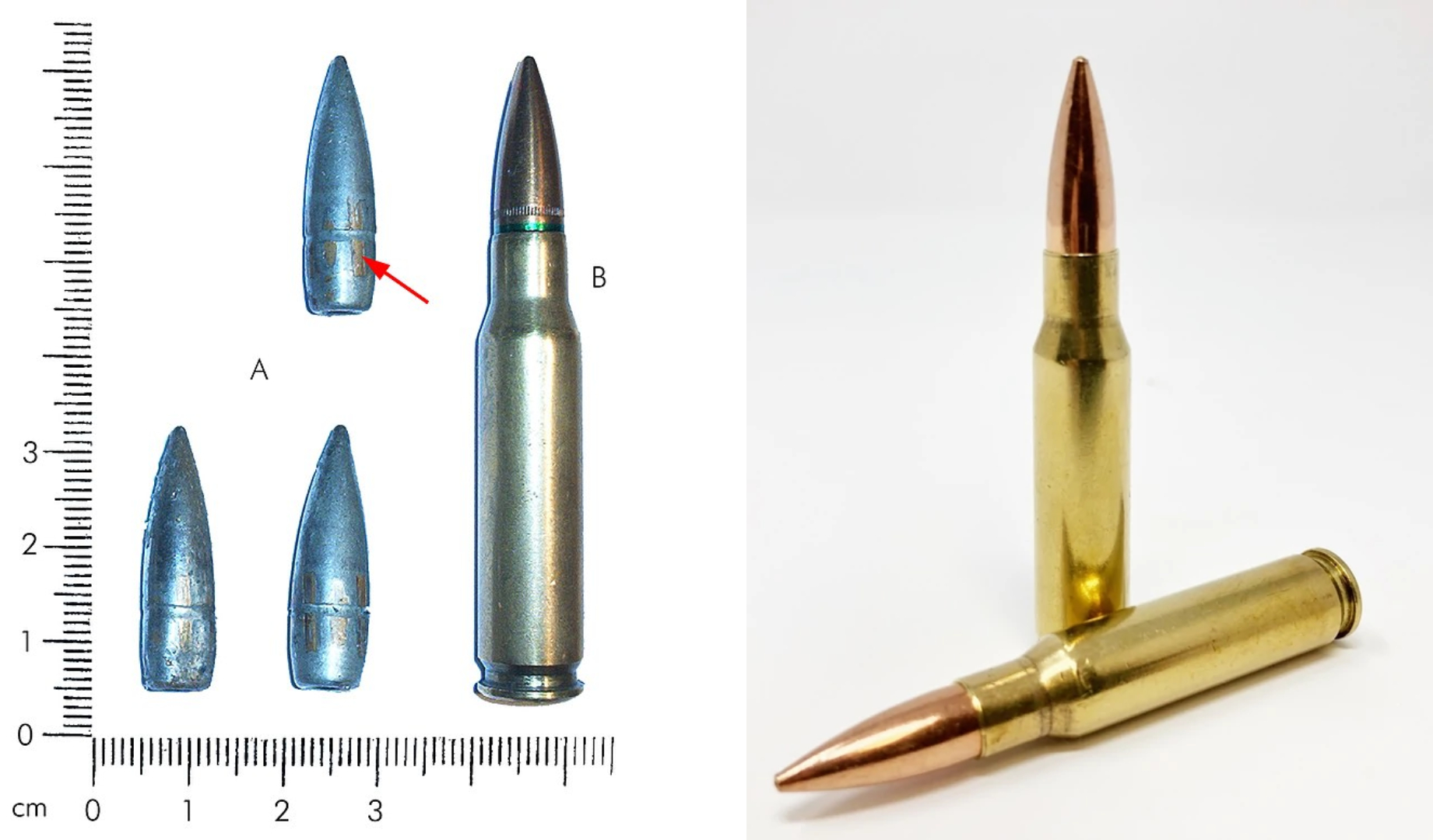 side by side photo of 7.62 and .308