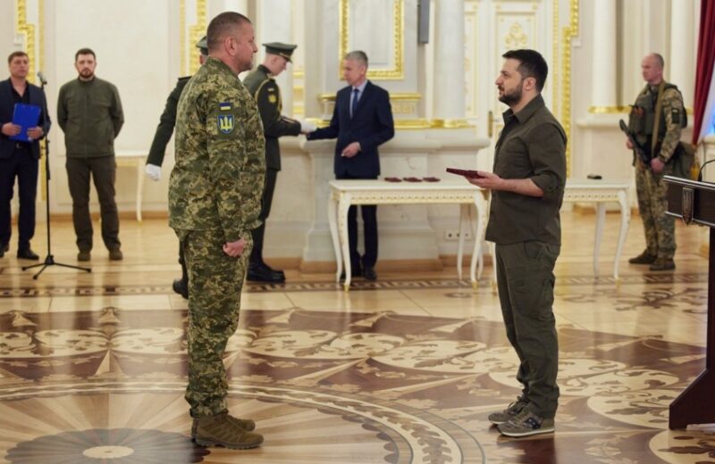 General Zaluzhny stands at attention in front of President Zelensky