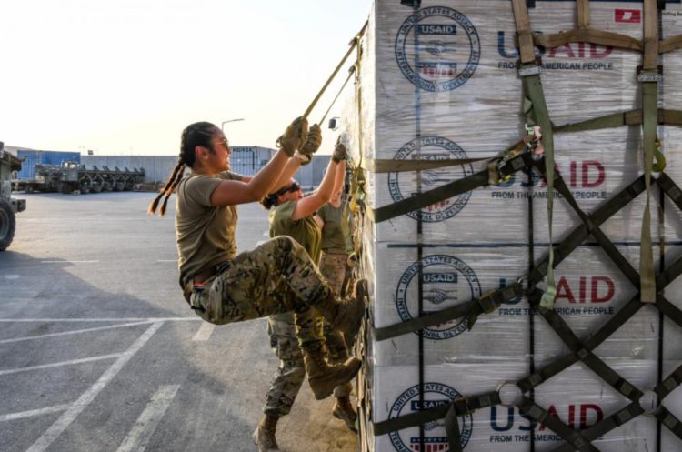 The 380th Expeditionary Logistics Readiness Squadron (ELRS) Airmen Provide Support for USAID Food Relief Donation to Pakistan