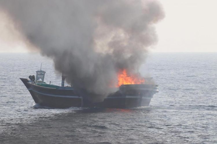 Pic of the Day, Smugglers Set Fire to their own Vessel in the Gulf of Oman