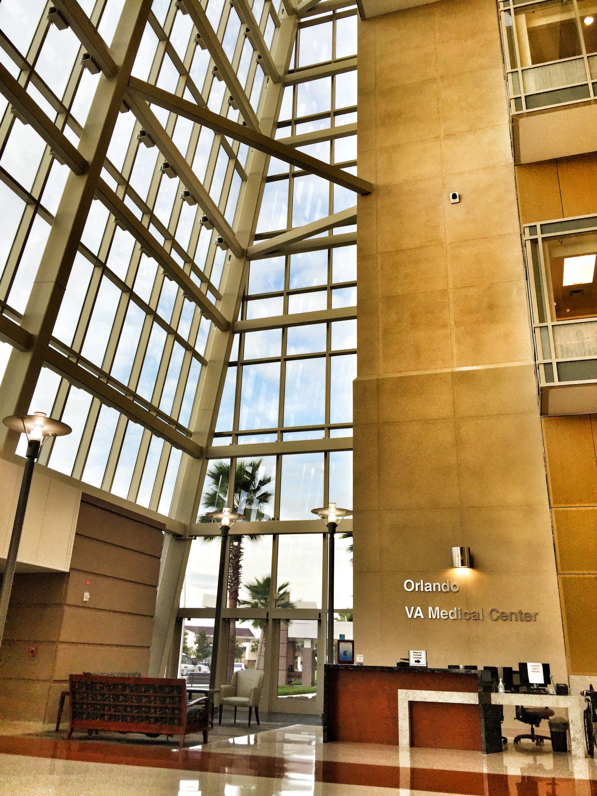The soaring lobby of the VA medical center in Orlando