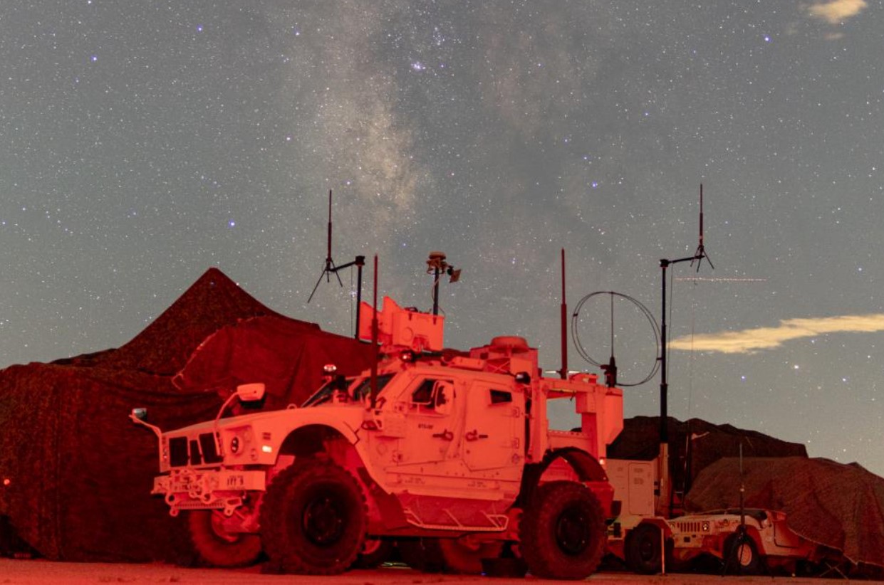 A Mine Resistant Ambush Protected All-Terrain Vehicle (M-ATV) assigned to Headquarters Support Company, Headquarters and Headquarters Battalion, 4th Infantry Division, sits under the Milky Way during a warfighter exercise, Sept. 24, 2022, at Fort Carson, Colorado. The 4th Inf. Div. is trained to outfight any enemy, anywhere, under any conditions. (U.S. Army photo by Spc. Scyrrus Corregidor)