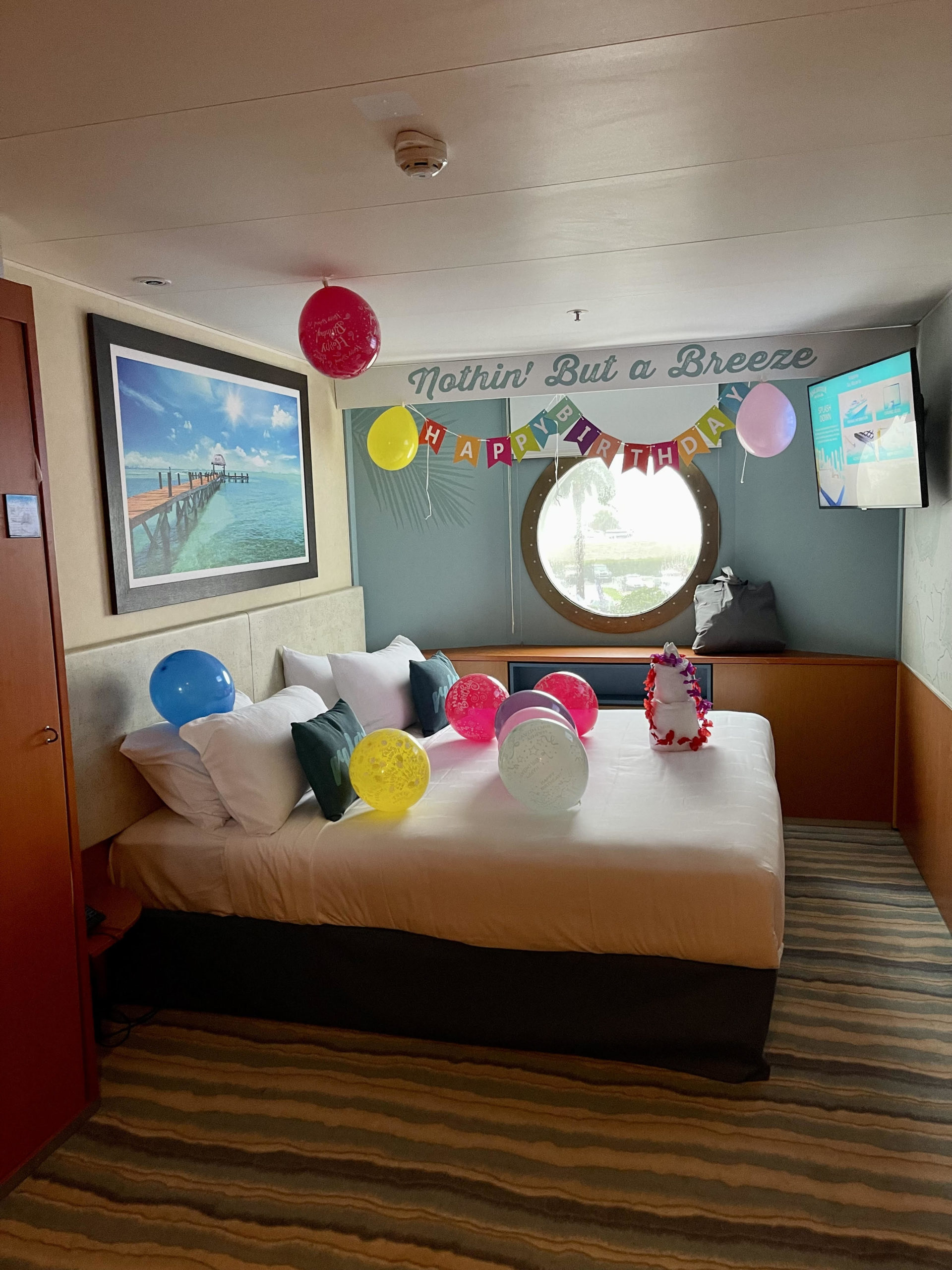 Our decorated cabin on Margaritaville at Sea