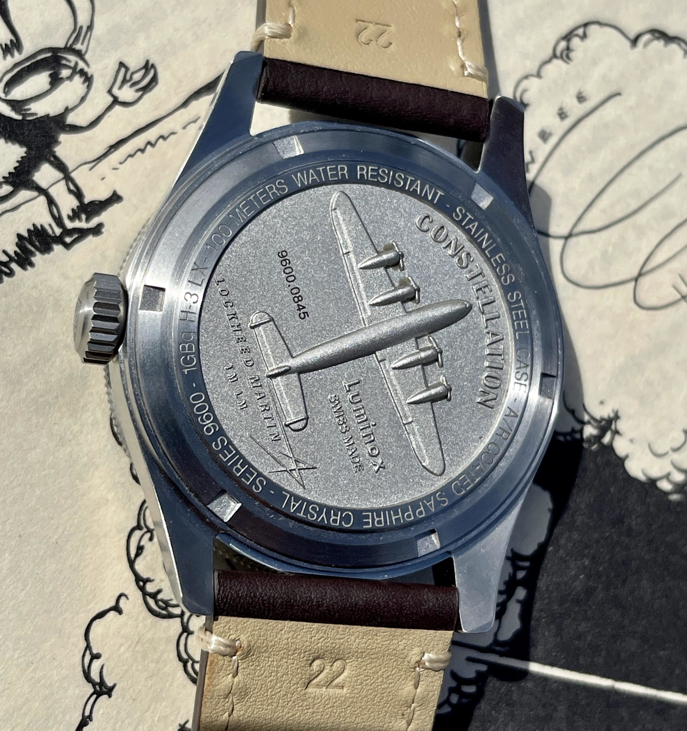 The caseback of the constellation is deeply embossed