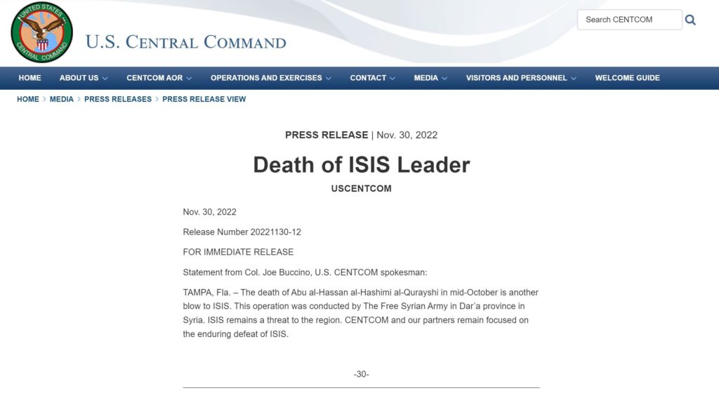 USCENTCOM press release