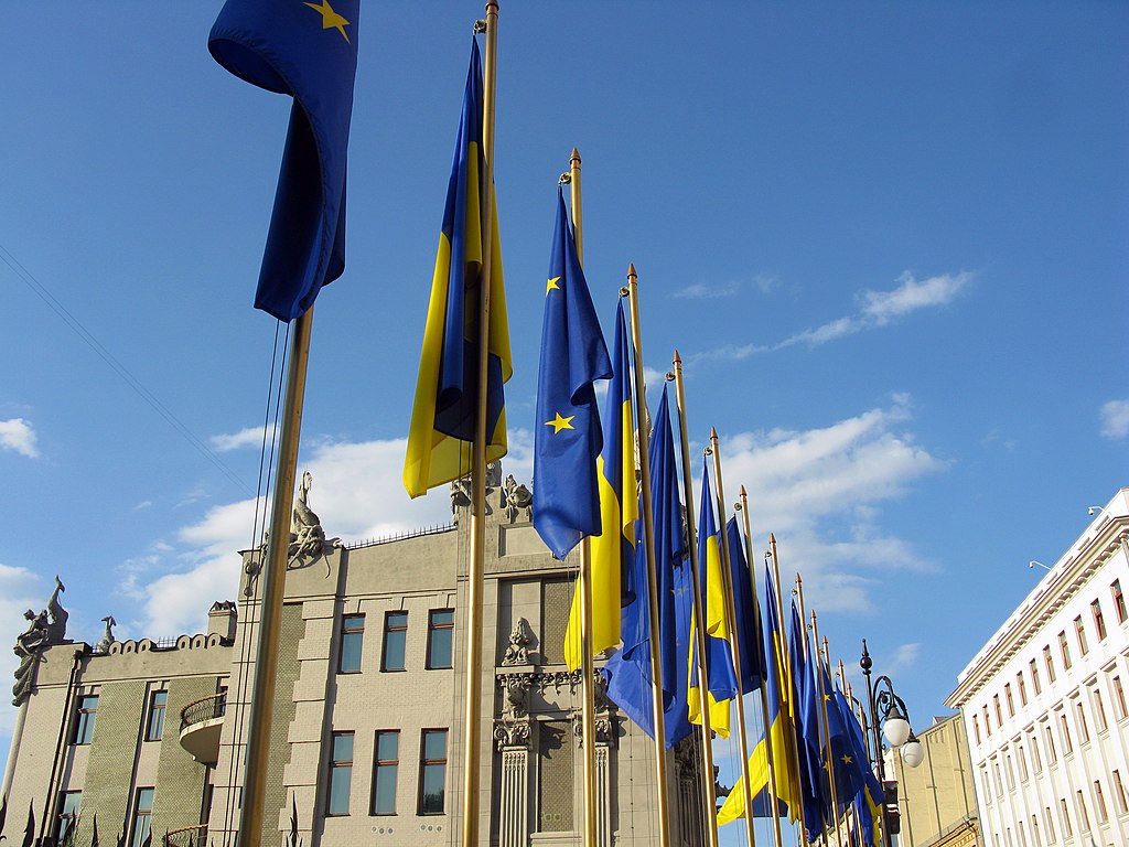 Flags of EU and Ukraine