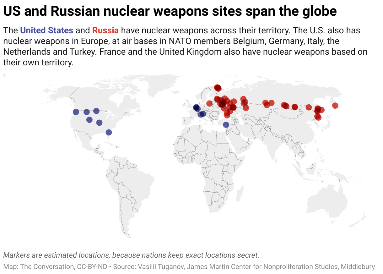 US and Russian Nuclear Weapons Sites Span the Globe