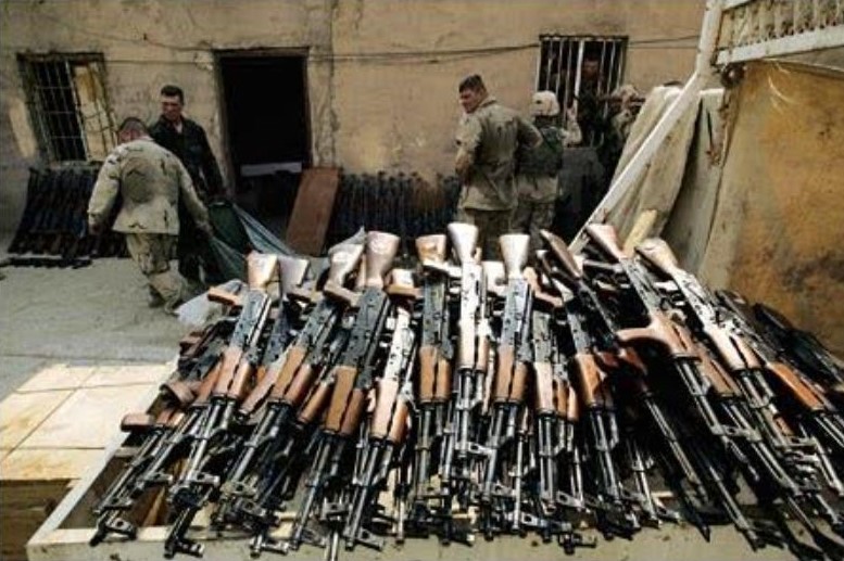 A big pile of AK rifles found in Iraq