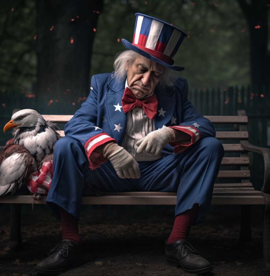 Uncle Sam on a bench