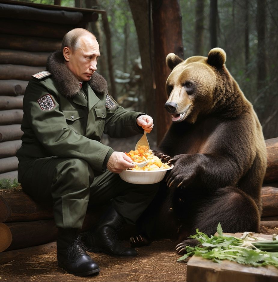 Putin feeding a bear