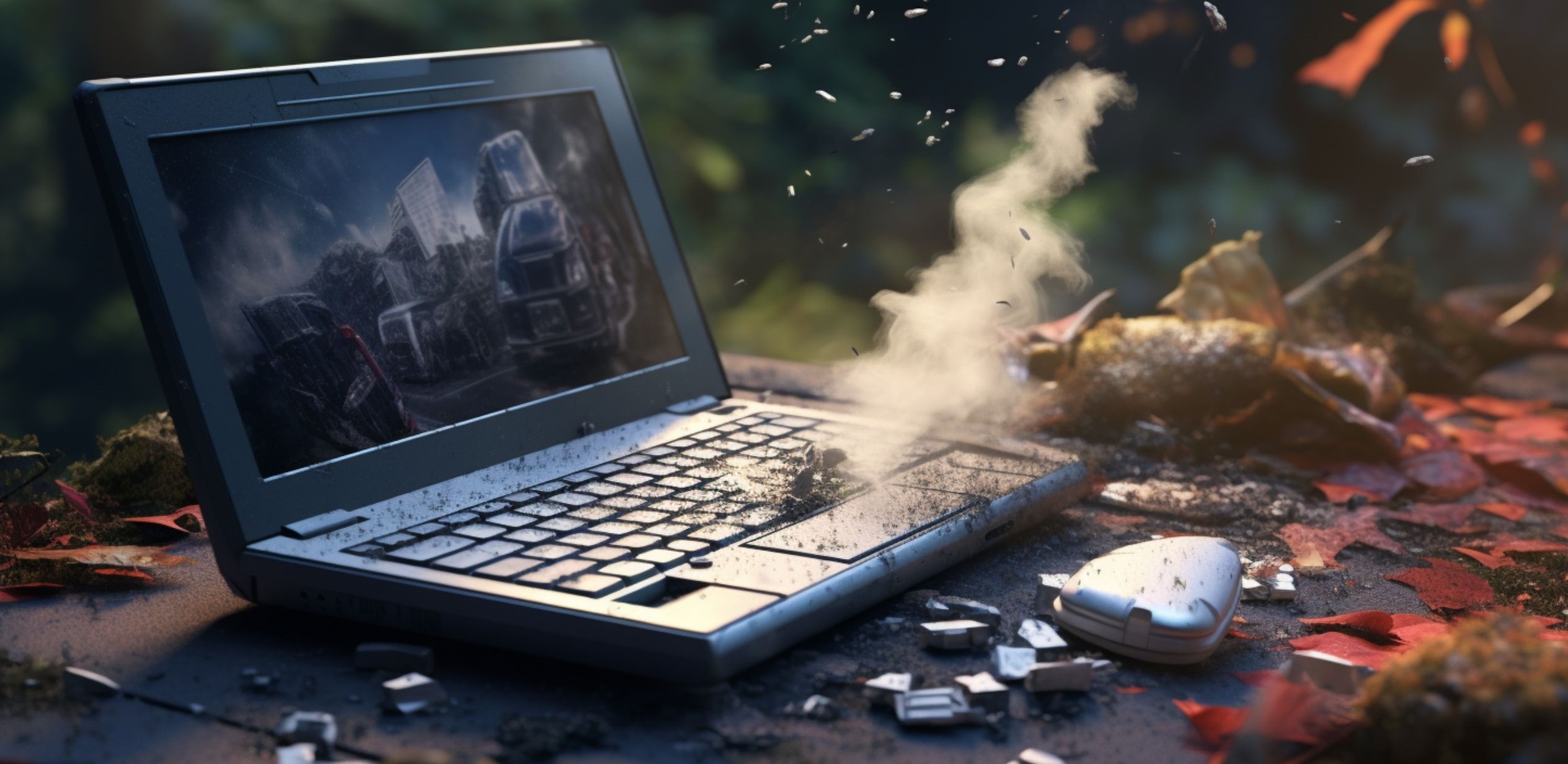 Hunter's laptop has seen better days. 