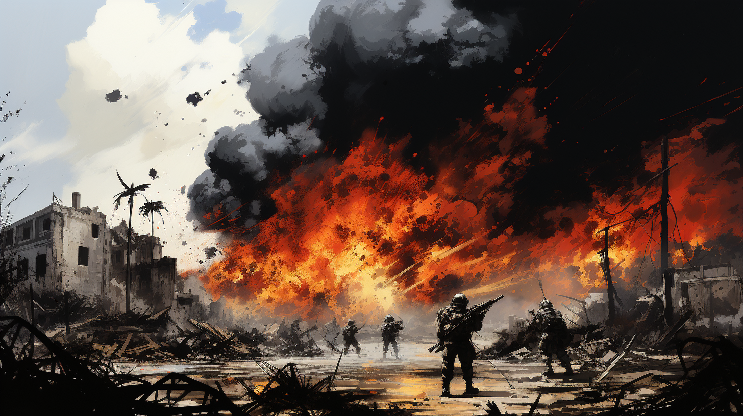 Illustration of all out war in Gaza