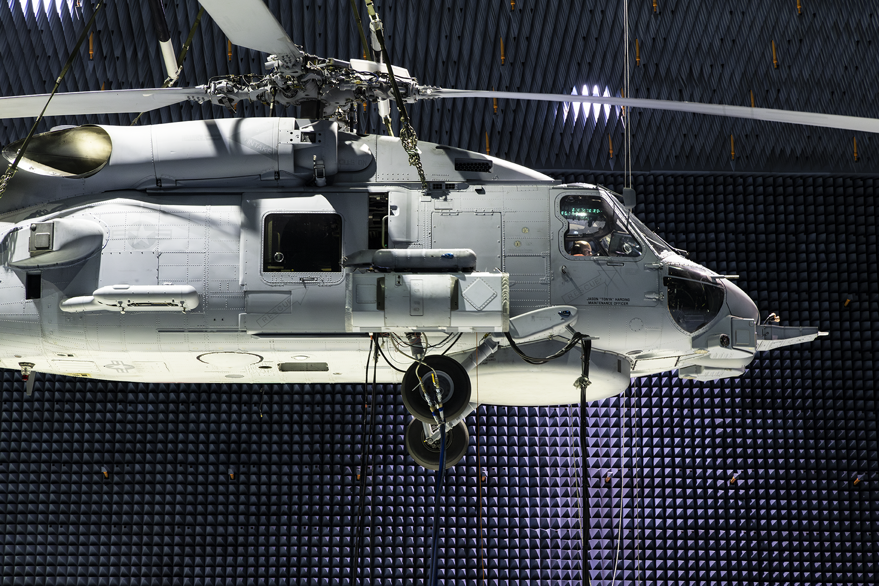 MH-60R helicopter inside an anechoic chamber