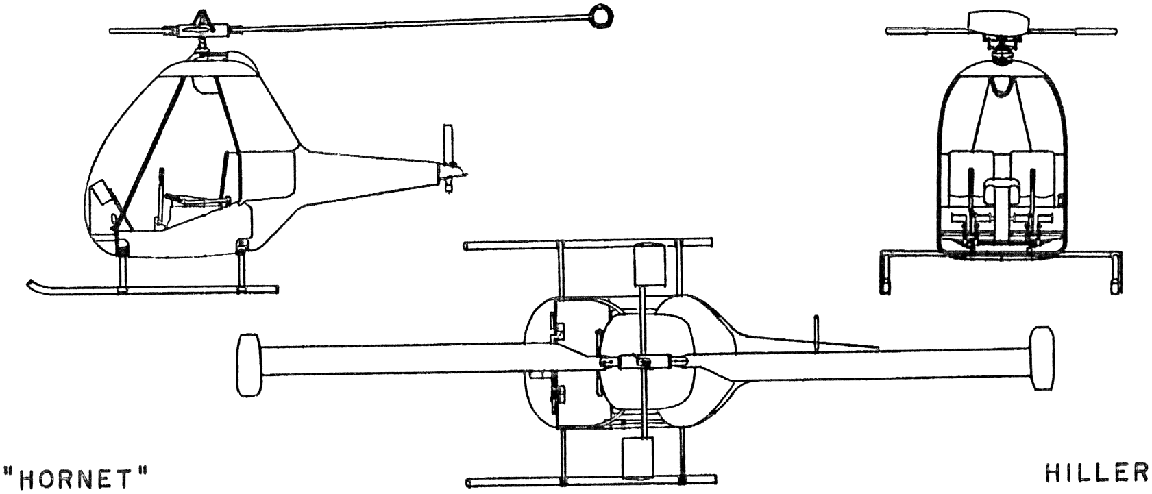 Hiller Hornet 3-view line
