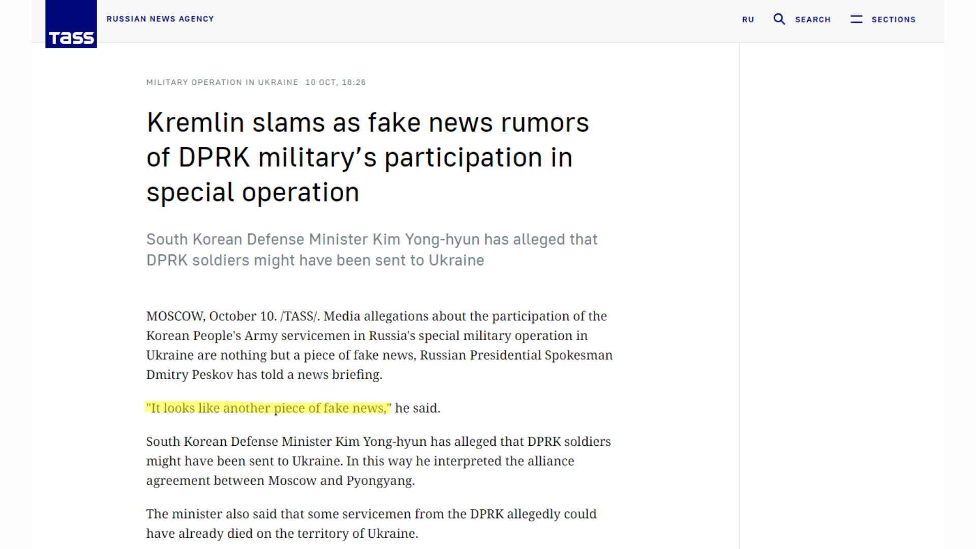 TASS report - DPRK military