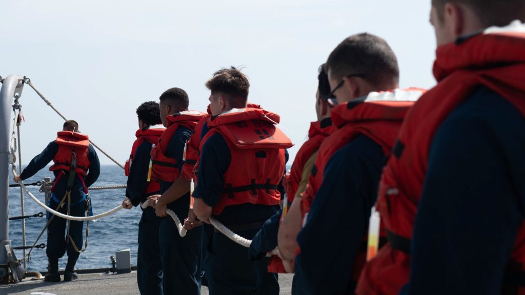 Sailors during seamanship training