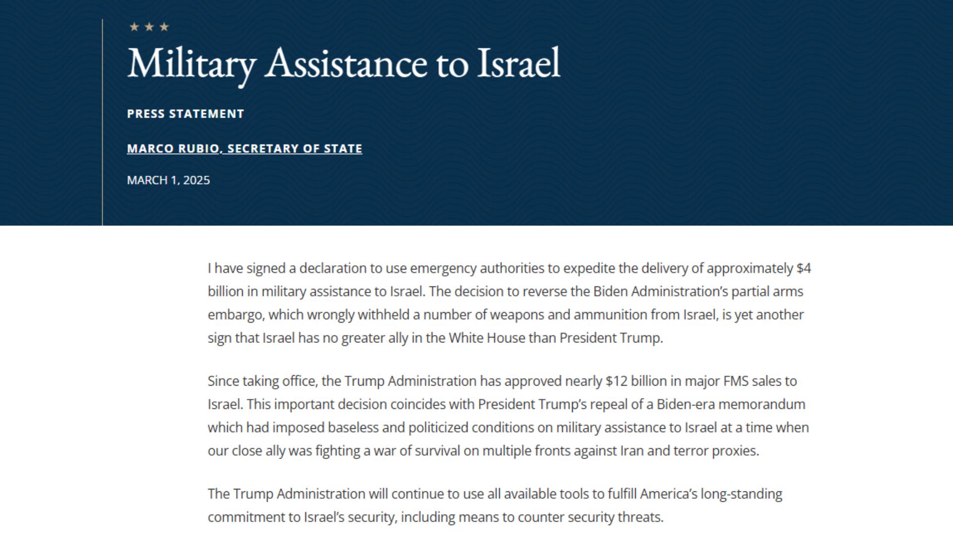 military assistance to Israel