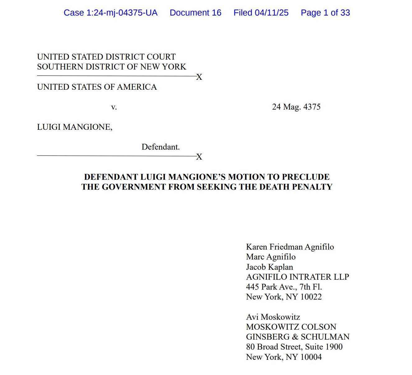 Mangione Death penalty