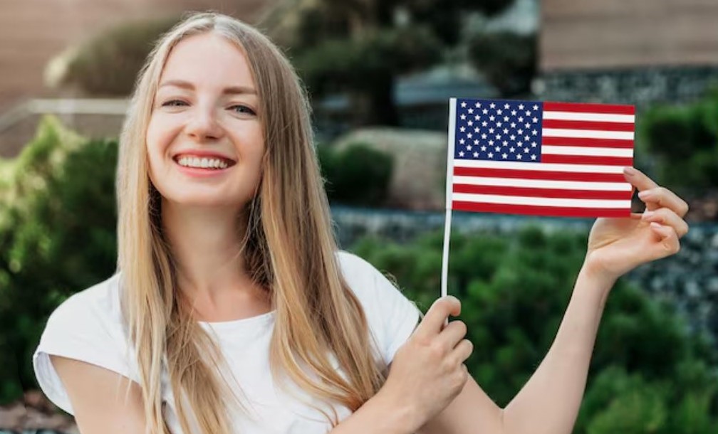 College student with American flag