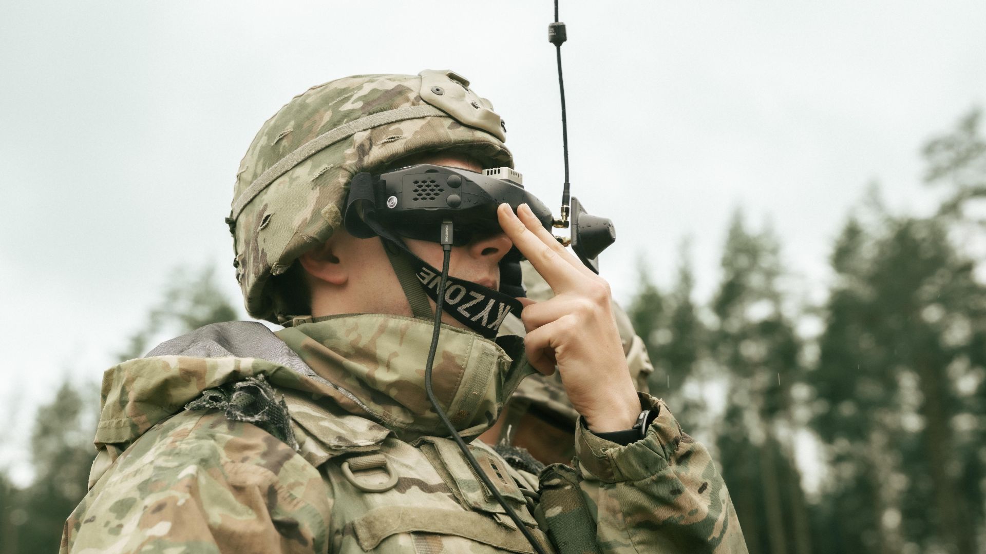 Paratrooper operates an FPV drone