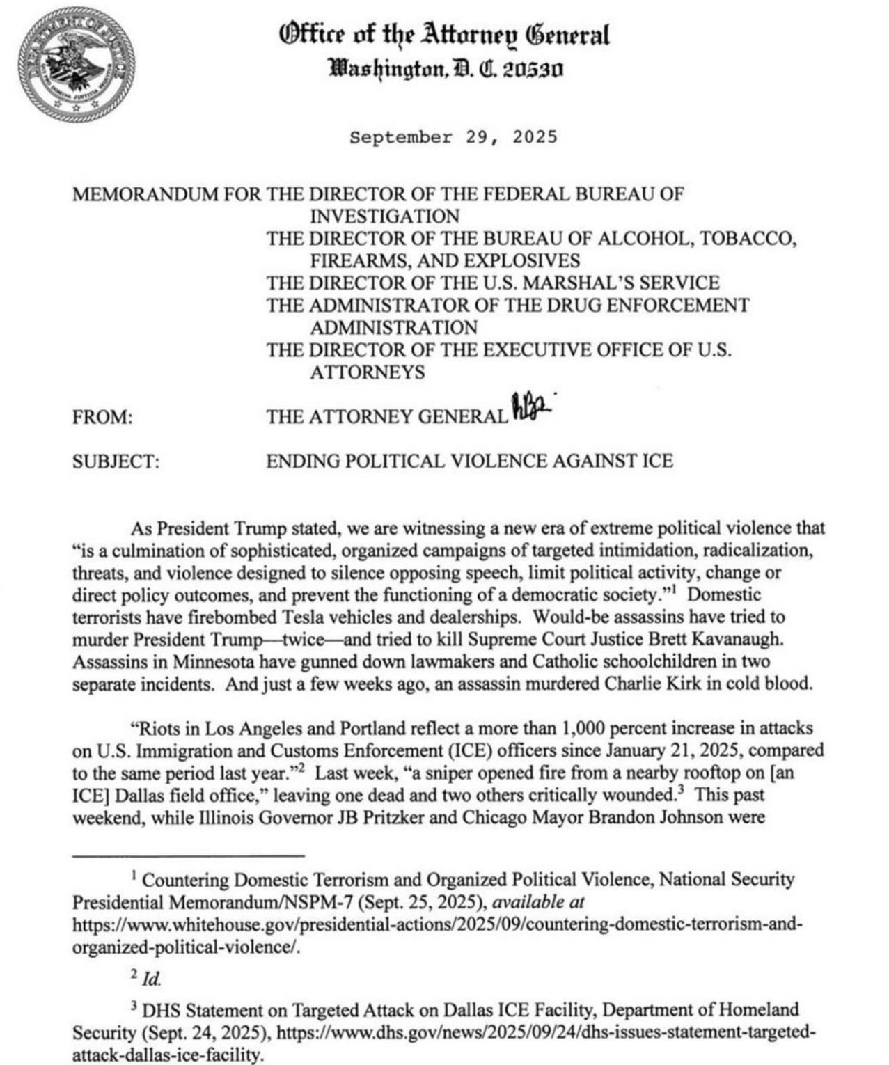 Attorney General Memo
