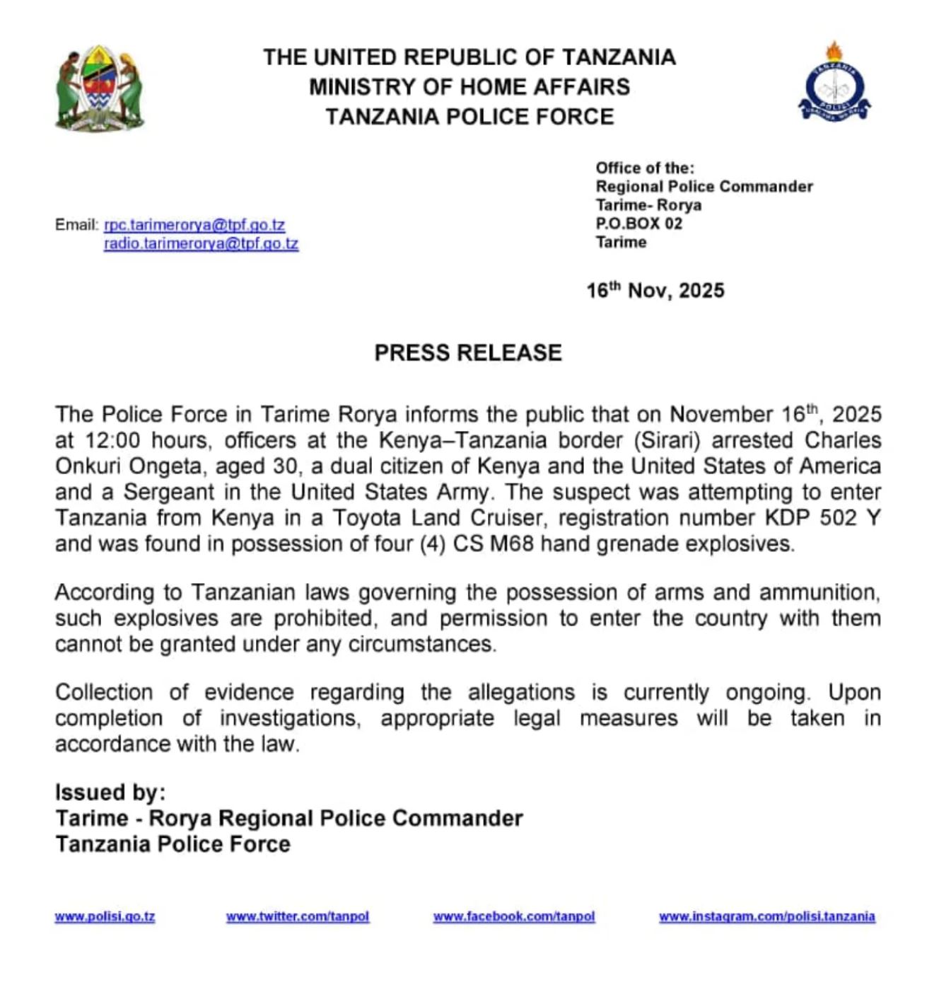 Tanzania Statement