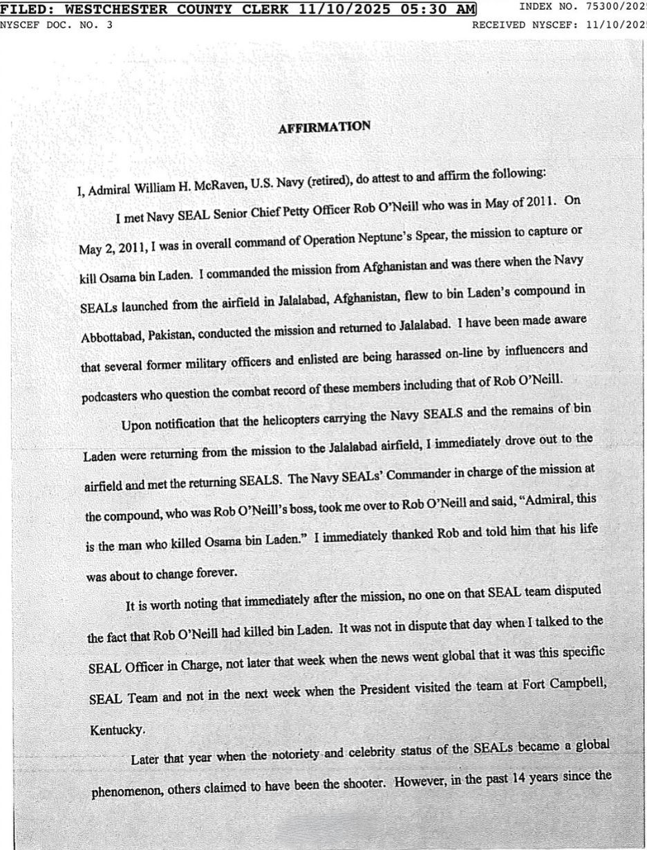 Admiral McRaven's Signed Letter