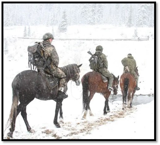 Russian horse cavalry troops in Ukraine.
