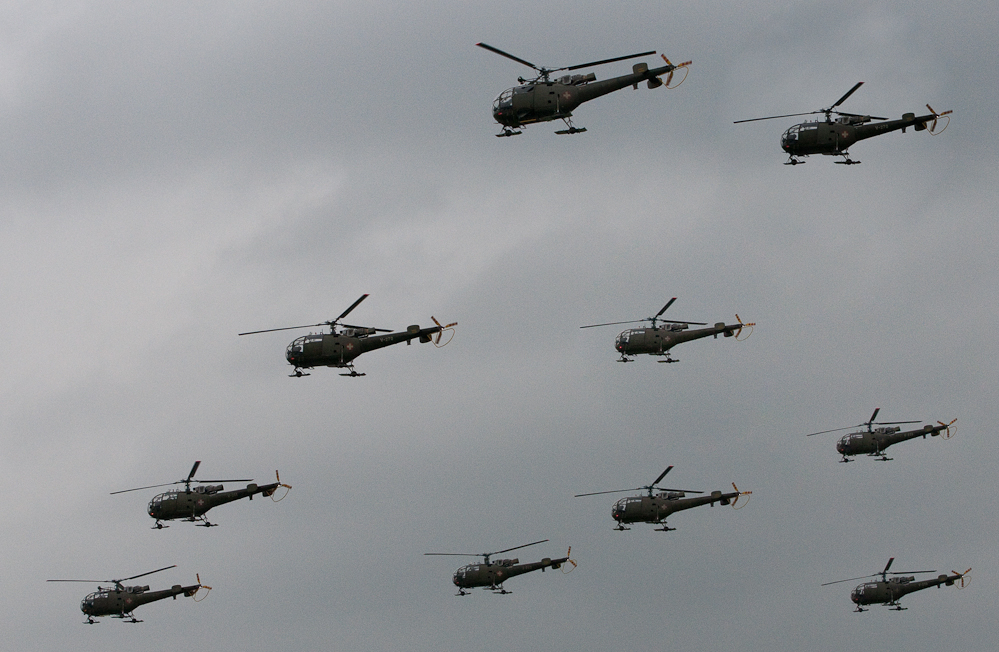 helicopters in flight formation