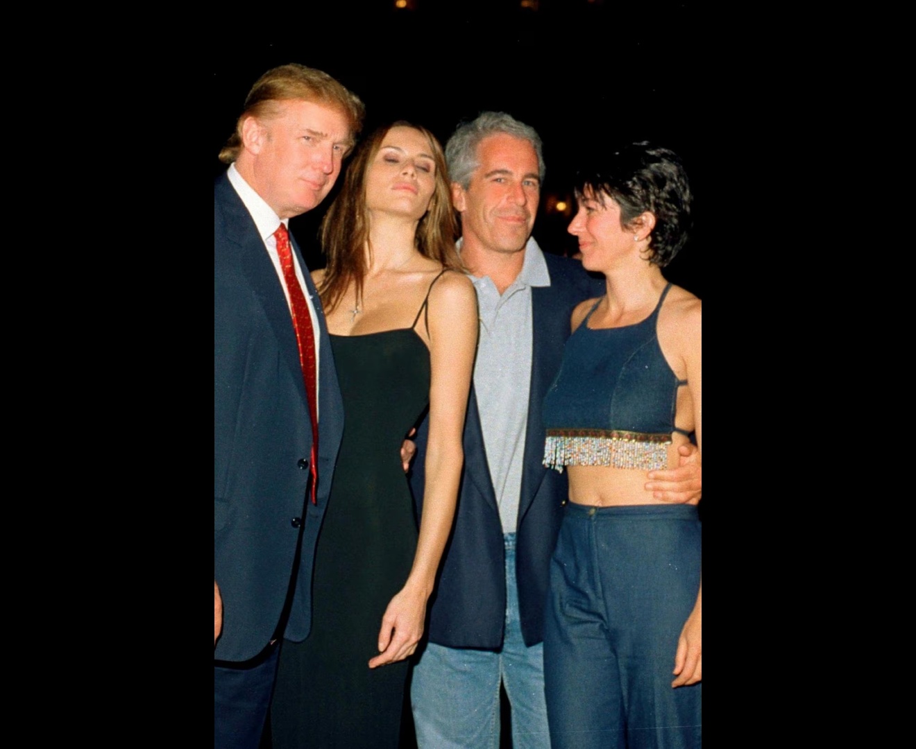 Donald Trump, Melania Knauss, Jeffrey Epstein, and Ghislaine Maxwell at the Mar-a-Lago Club in Palm Beach in 2000.