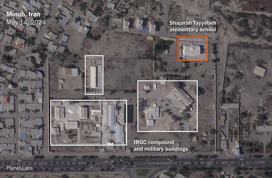 Satellite footage of IRCG compound adjacent to school 