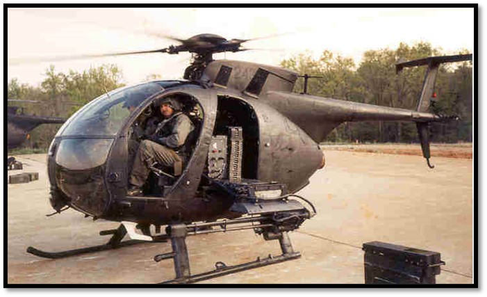 Little bird with Gatling gun.