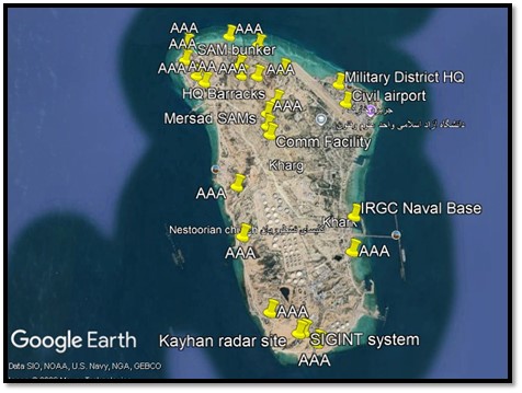 Military defenses on Kharg Island.